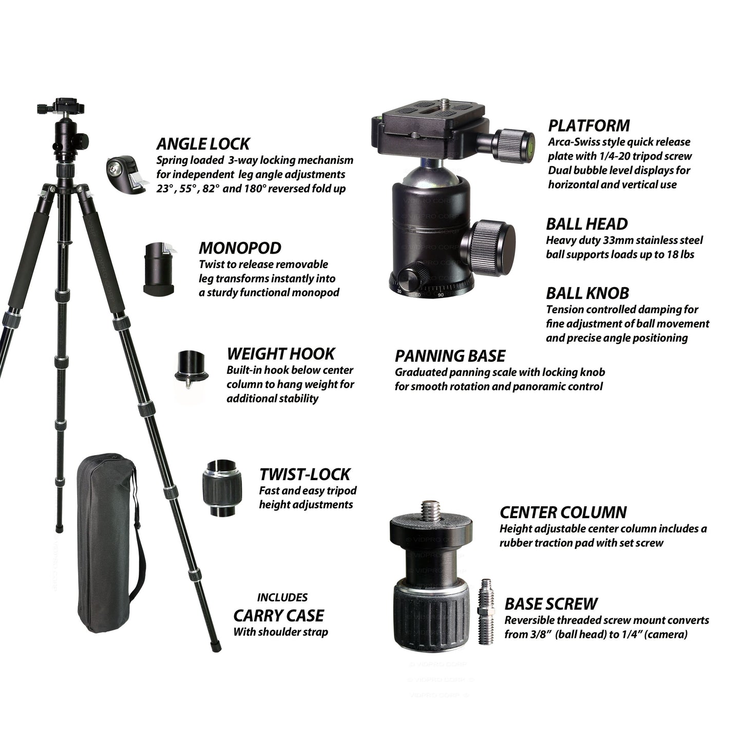 VentureMaxx Series Professional Travel Tripod AT-72 - Vidpro
