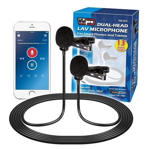 XM-DLS Dual-Head Lavalier Microphone for Smartphones and Tablets - Vidpro