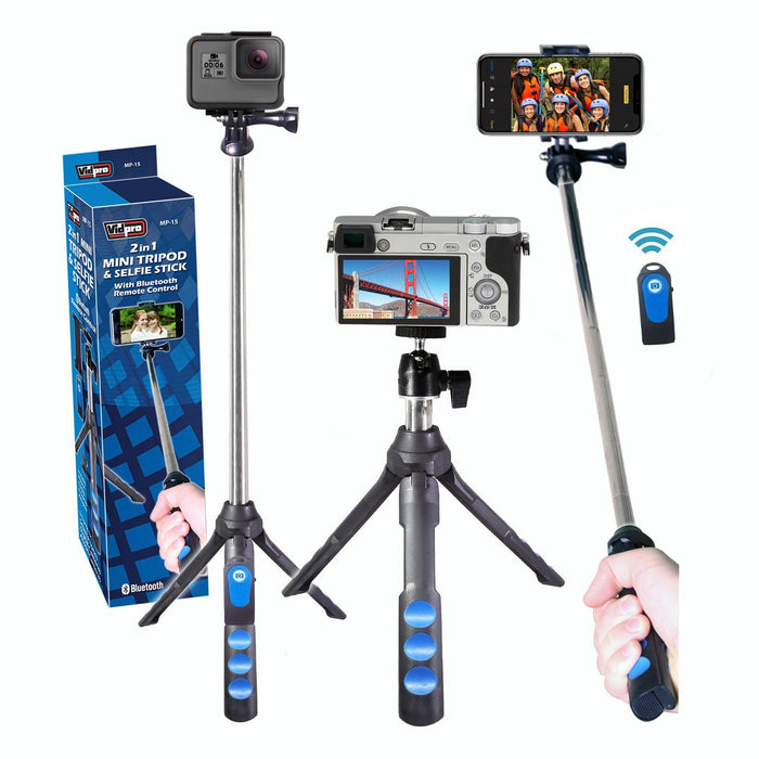 MP-15 2-in-1 Mini Tripod and Selfie Stick with Bluetooth remote control - Vidpro