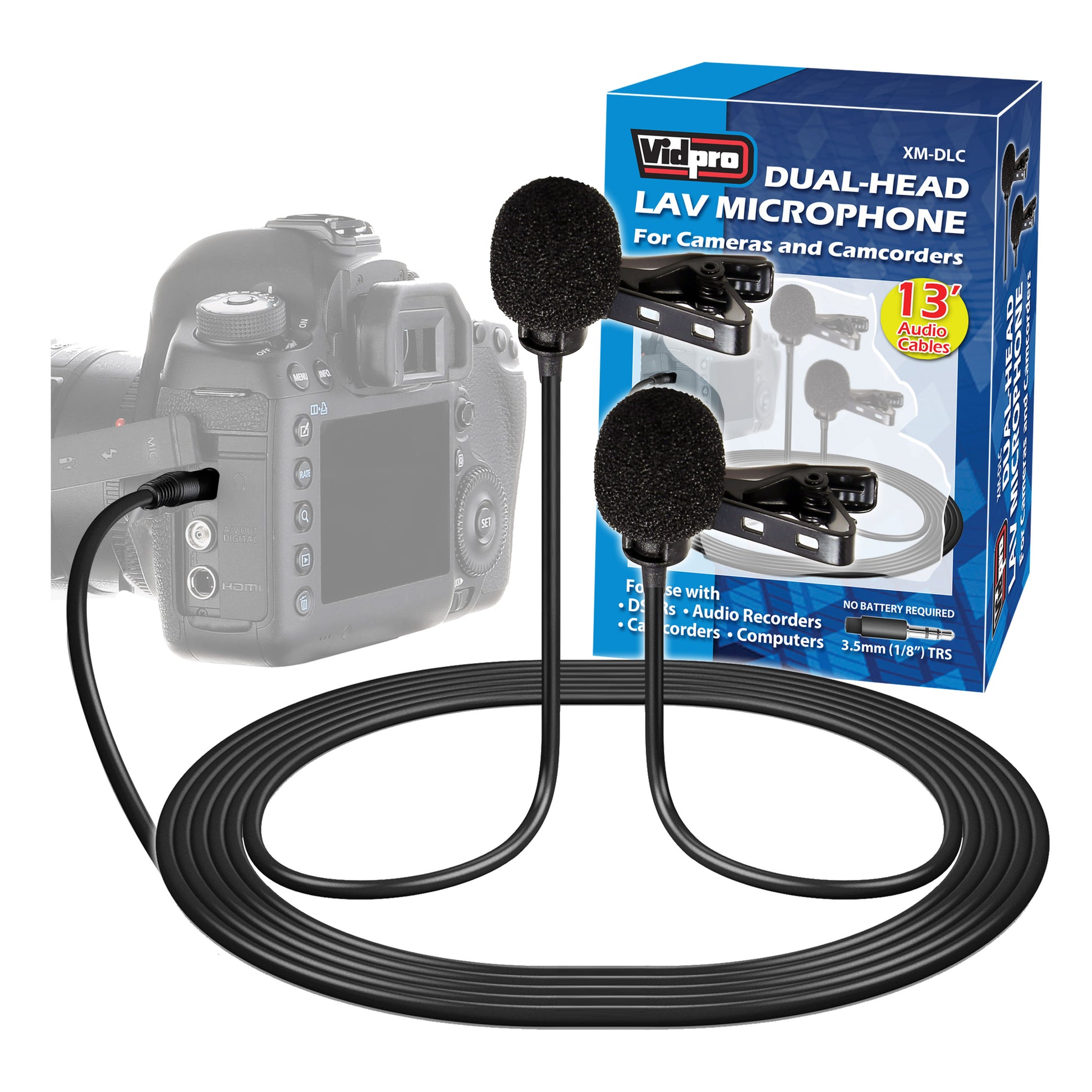 XM-DLC Dual-Head Lavalier Microphone for Cameras and Camcorders - Vidpro